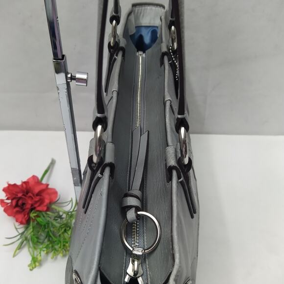 Coach Chelsea Inlaid Gray Leather Charlie Double Handles Zipper Tote Bag - Picture 9 of 16